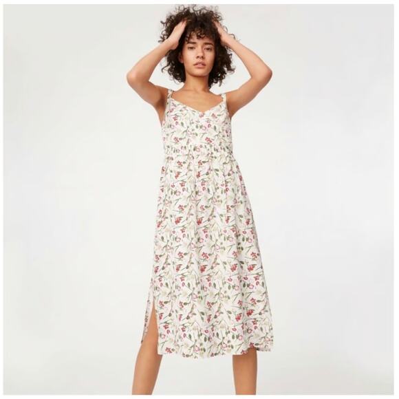 Club Monaco 100% silk midi dress floral rose pattern white pink Size 6 - Picture 10 of 10